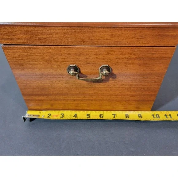 Vintage Wooden Jewelry Box Chest Organizer Yellow Felt Lined 2 Drawer Open Top - Picture 16 of 16